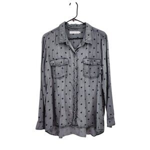 Billy T Women's Stars Button Front Long Sleeves Pocket Shirt - L